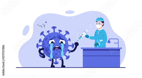 Stop Coronavirus Vaccination Concept Illustration Of Doctor With Injection Needle
