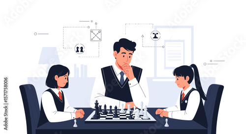 Strategic Thinking Illustrated In a Chess Game Between Coach and Students