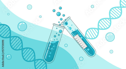 Chemical Process Of Medical Research With Test Tubes And Dna Illustration
