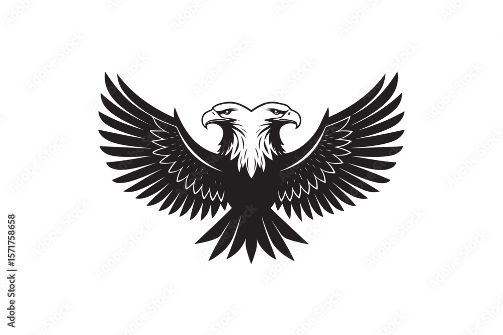 Fototapeta premium Eagle Twin Head Vector Silhouette on white background.01