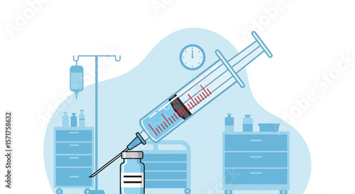 Medical Vaccine Preparation Illustration Concept in Light Blue Tone Room