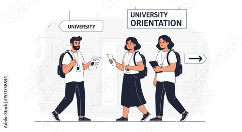 Students Attending University Orientation Day College Freshmen Exploring Campus Guide
