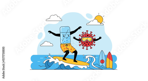 Medicine Surfer Rides The Wave With Virus During Quarantine Summer Holiday