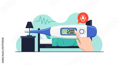 Fever Alert Digital Thermometer Displaying High Temperature Bedside Table Backdrop