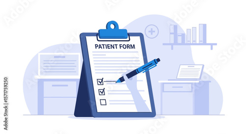 Completing Patient Intake Form At Healthcare Facility Or Doctor's Office