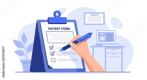Completing Patient Form Filling Medical History Document at Healthcare Clinic