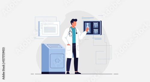 Modern Doctor Analyzing X-Ray Image In Clinic Medical Illustration Concept