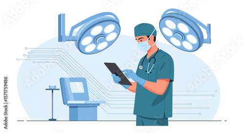 Surgeon Navigating Digital Data With Cutting Edge Technology In Operating Room