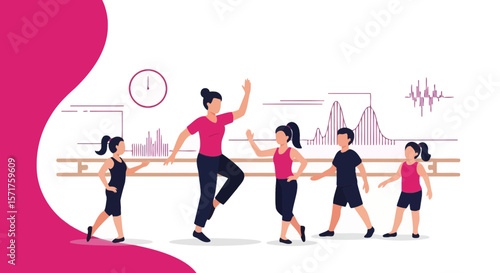 Fitness Class With Instructor Teaching Kids Exercise Movements Routine