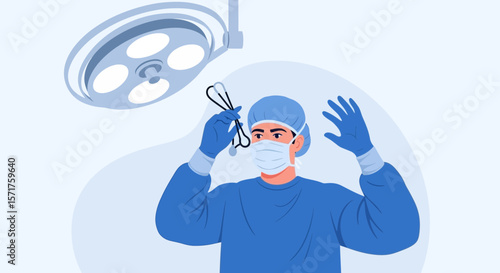 Surgeon Preparing For Operation With Surgical Instruments In Modern Operating Room