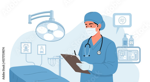 Modern Medical Professional Checking Patient Chart In Operation Theater Setting