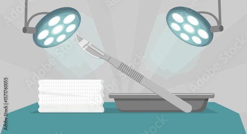Surgical Instrument Set Up For an Operation Ready Under Bright Lights