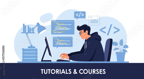 Modern Programmer Developing Software At Home Coding Design For Education Online Concept