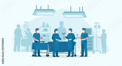 Surgical Team Working Together In Operating Room Preparing For Procedure