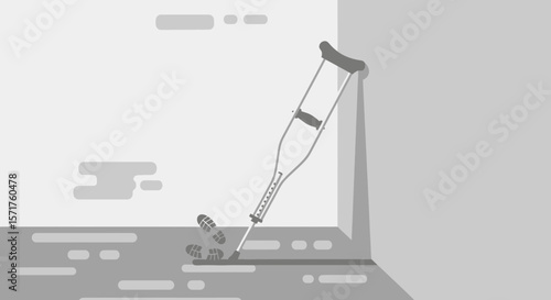 Symbolic Visual Of Recovery Success With Crutches Abandoned Against The Wall