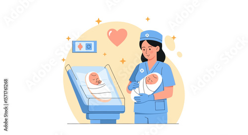 Newborn Care Nurse Holding A Baby With Another Infant In A Bassinet