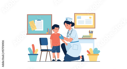 Nurse Administering Vaccination To A Little Boy In A Doctor's Office