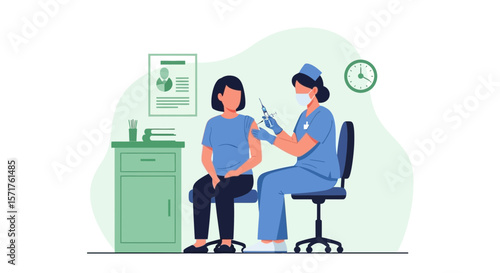 Nurse Administering Vaccination To Patient In Doctor Office Clinic Illustration
