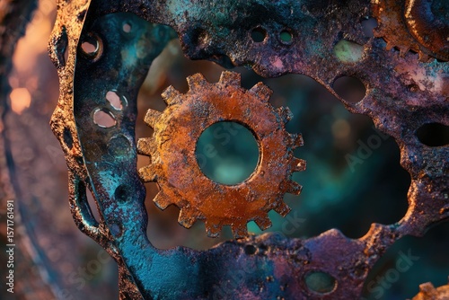 Wallpaper Mural Close-up shot of weathered, rusted gears with a focus on texture and intricate mechanical detail. Torontodigital.ca