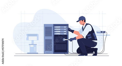 Technician Diagnosing Server Hardware Problem Solving And Maintenance Services