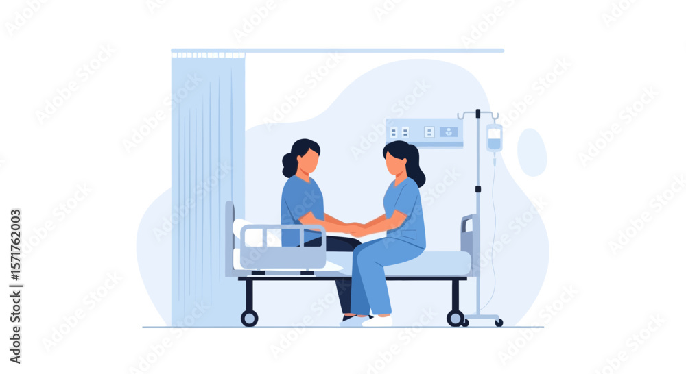 Nurse Comforting Patient In Hospital Bed Showing Compassion And Empathy Nurse Comforting Patient In Hospital Bed Showing Compassion And Empathy