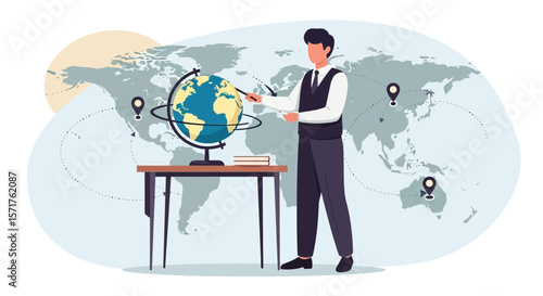 Global Business Presentation Featuring A Businessman With A Globe And Map