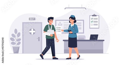 Nurse Giving Medical Advice To Patient With Arm Injury In The Hospital