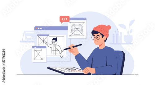 Creative Designer Working With Digital Graphics On Computer At Home