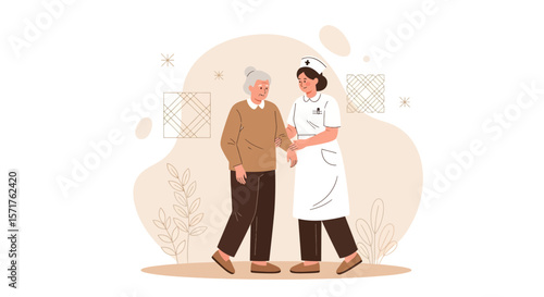 Nurse Helping Senior Woman Walk Gentle Assistance and Professional Healthcare Support
