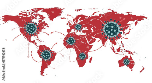 Global Spread Visualization Of An Infectious Disease Represented On A World Map