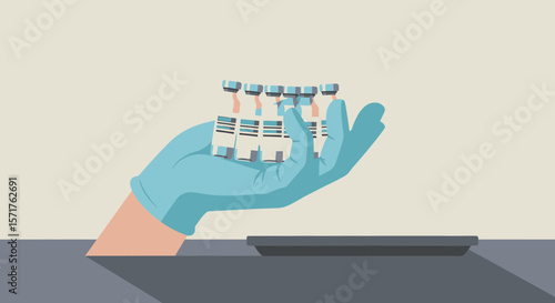Gloved Hand Holding Vaccine Vials For Protection Against Viral Infections