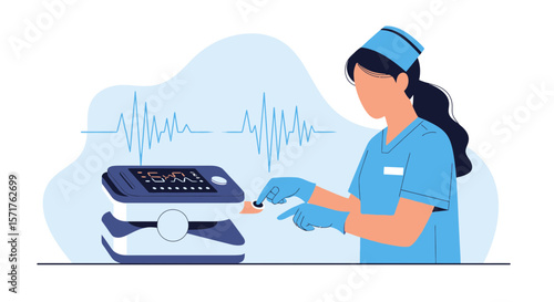 Nurse Monitoring Patient Vital Signs With Pulse Oximeter Machine At Hospital