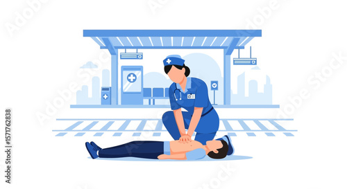 Nurse Performs Cpr On Man At Train Station For Emergency Life Rescue
