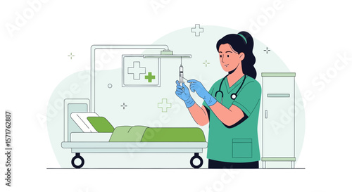 Nurse Prepares Injection in Hospital Room for Patient's Treatment