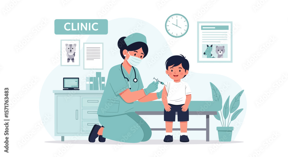 Vaccination Program For Children Concept Illustration Pediatrician Injecting Vaccine Vaccination Program For Children Concept Illustration Pediatrician Injecting Vaccine