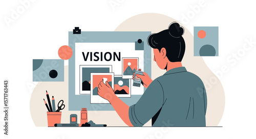 Creative Woman Developing Vision Board For Strategy And Goals
