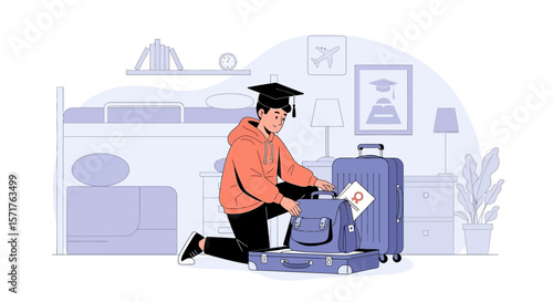 Graduate Preparing For University Packing Suitcase For Next Academic Adventure
