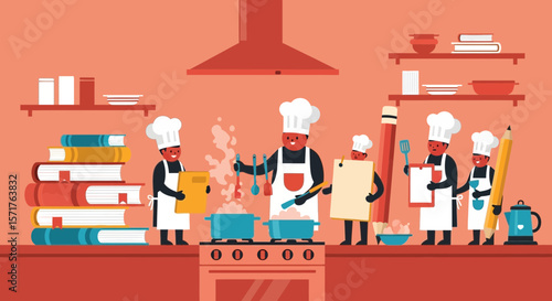 Culinary Collaboration Teamwork Among Chefs Preparing Recipes and Sharing Knowledge With Education