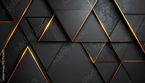 Abstract Black Triangles with Golden Lines Geometric Design