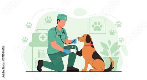 Veterinarian Caring For A Dog In The Veterinary Clinic Or Animal Hospital