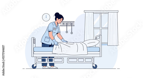 Dedicated Nurse Making a Patient Bed In Hospital Room with Professionalism