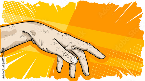Pop art style hand reaching - banner, poster -  vector illustration