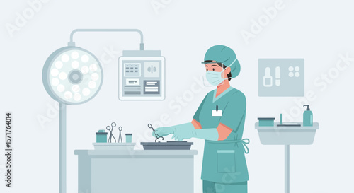 Dedicated Surgeon Preparing Medical Instruments For Operation In Modern Hospital Interior