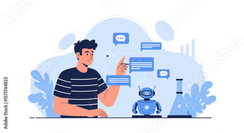Virtual Communication Man Interacting With Chatbot Artificial Intelligence Program