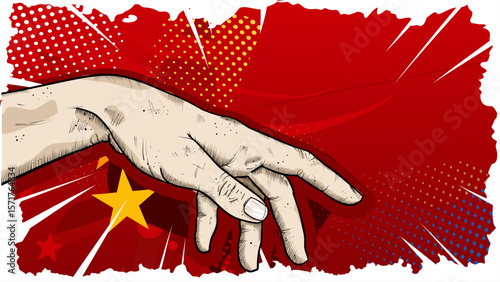 Pop art style hand reaching - banner, poster -  vector illustration