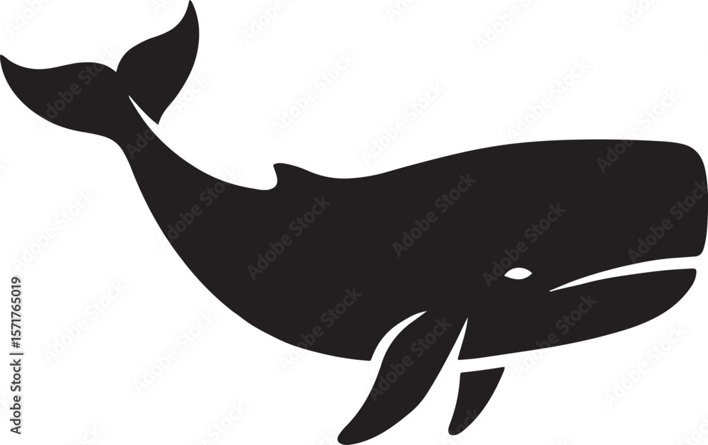 Obraz premium Black and white silhouette illustration of a majestic whale isolated on a white background