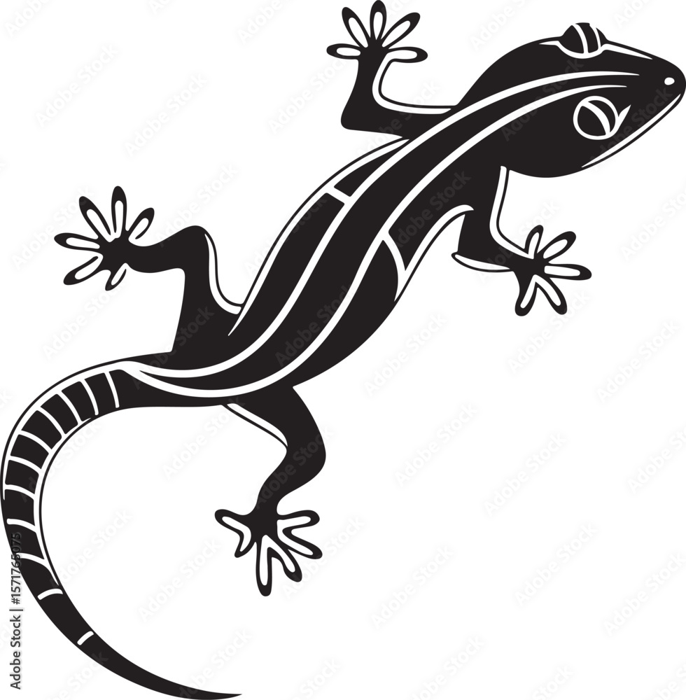 Naklejka premium Black and white stylized gecko illustration isolated on white background suitable for design
