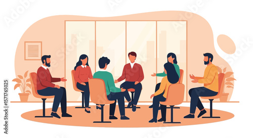 Group Therapy Session Illustration For Mental Health And Support Networks