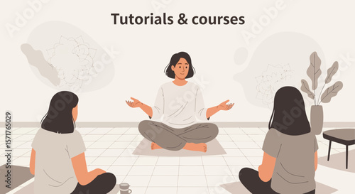Online Yoga Training Instructor Explaining Lotus Position To Students From Home