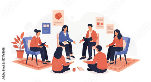 Group Therapy Session Illustration People Sharing Problems and Supporting Each Other